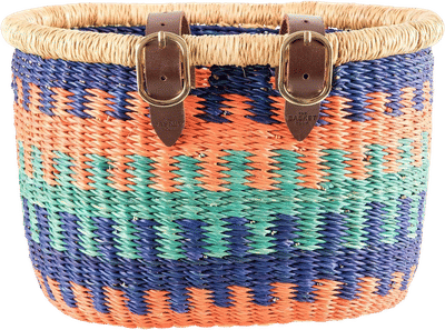 Handwoven Kids Bike Basket: Blue & Orange Veta Vera Grass
