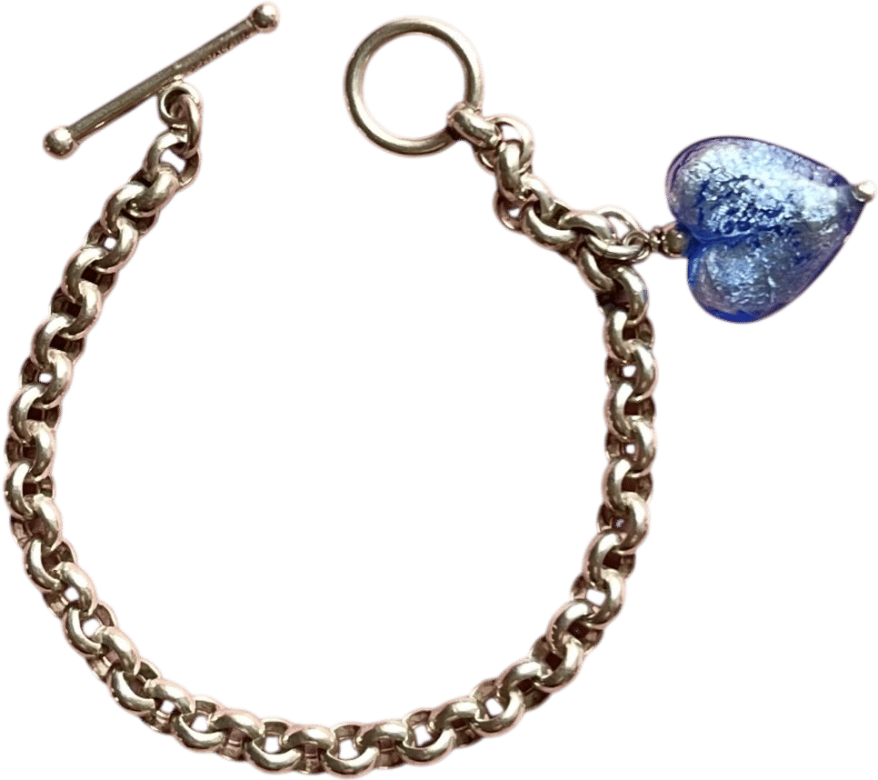 Vintage Italian Sterling Silver Glass Heart Pendant Bracelet