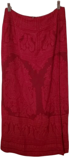 Red Peacock Paisley Silk Jacquard Faux Wrap Midi Skirt
