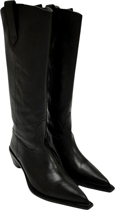 Black Leather Knee-High Boots