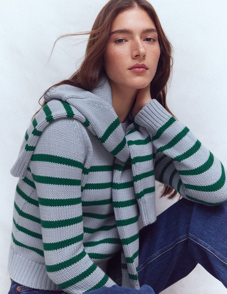 Lucy Chunky Cotton Sweater-Blue/ Green