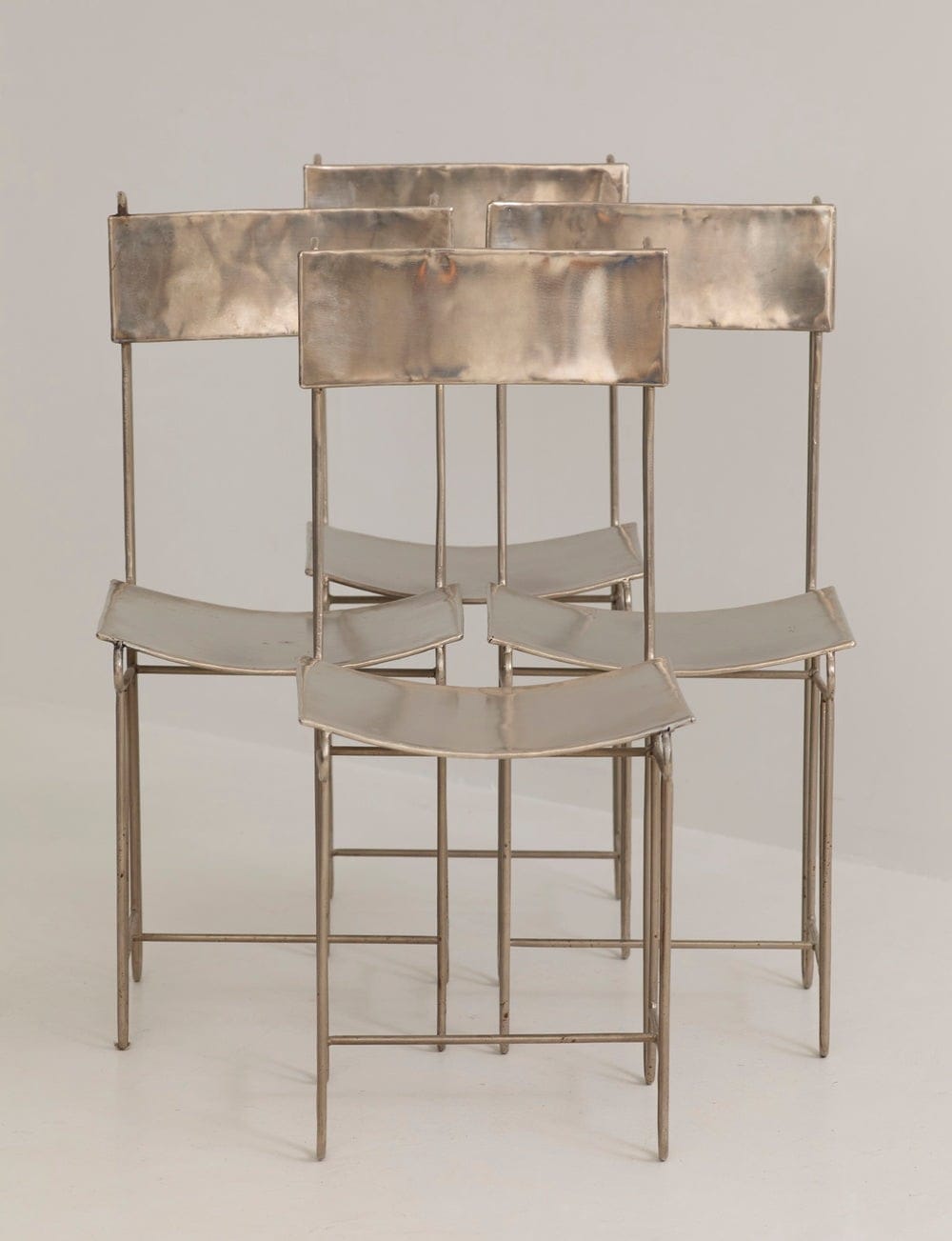 Set of 4 Metal Artist Dining Chairs (1960-70s France)
