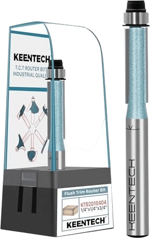KEENTECH Bearing Flush Trim Router Bits with 1/4" Shank, 1/4" Cutting Diameter, 3/4" Cutting Depth, C4 Carbide Grade Tipped Flush Trim Bit for Woodworking Beginner and Experts, Blue (KT02010404)