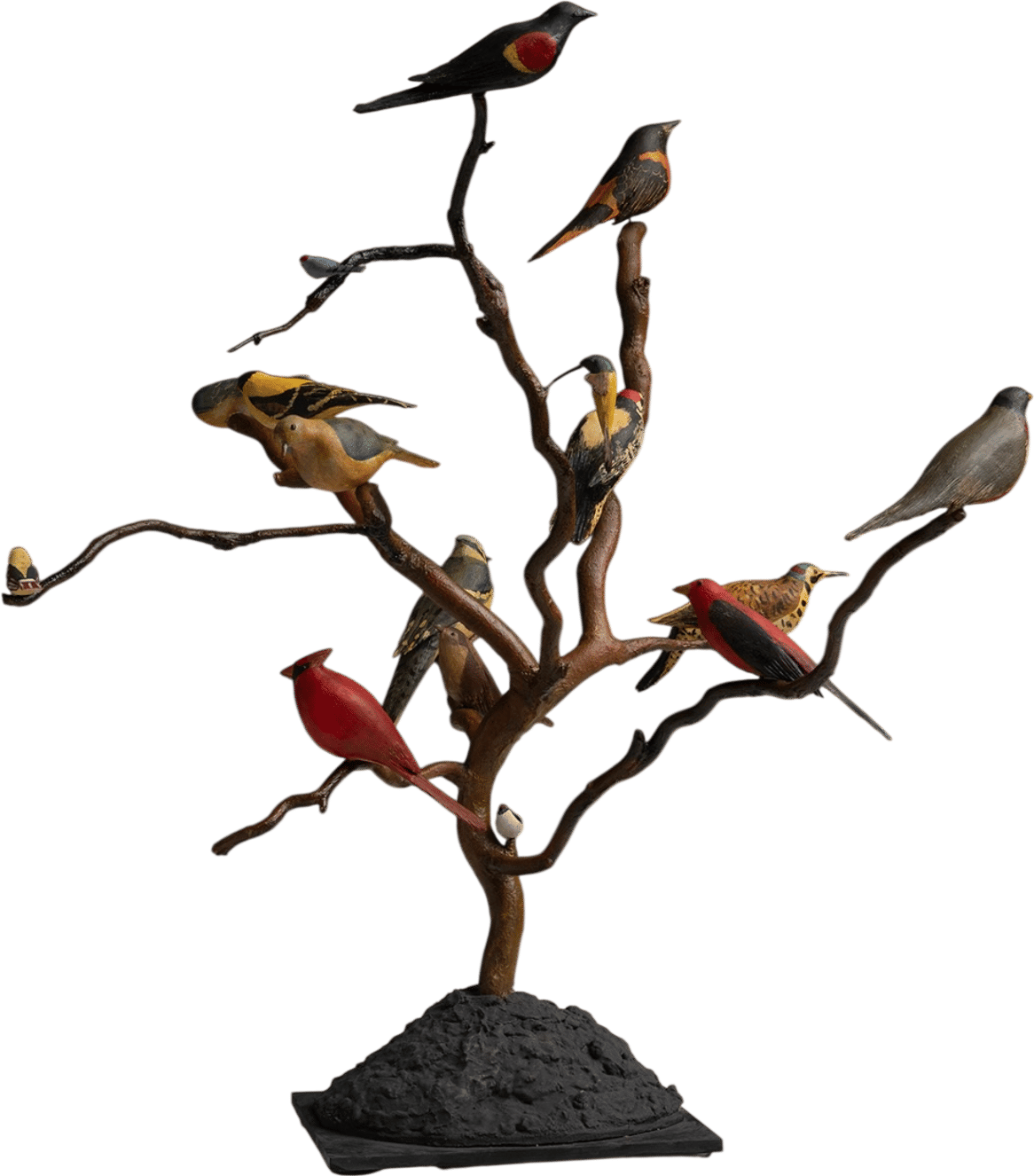 Folk Art Carved Bird Tree, 1950s