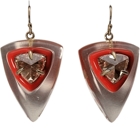 Alexis Bittar Modernist Triangular Clear & Pink Lucite Gemstone Earrings