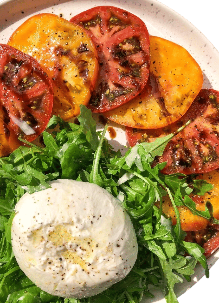 arugula, heirloom tomato, burrata