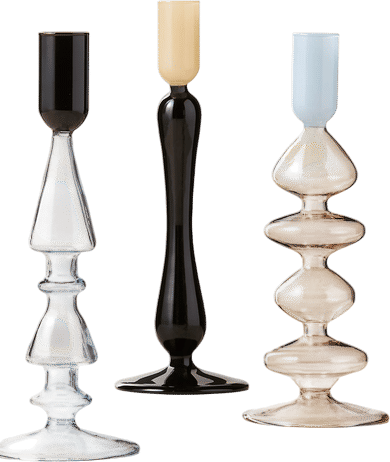 Kava Cool Toned Glass Taper Candle Holder Set of 3