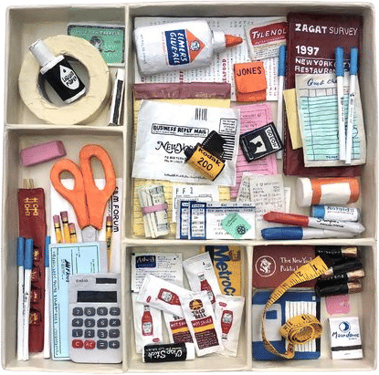 Bernie Kaminsky paper mâché junk drawer