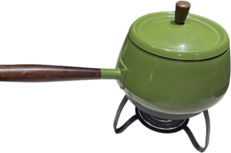 Vintage 1970s MCM Green Fondue Pot with Base Avocado Green