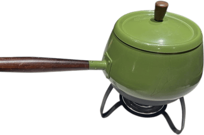Vintage 1970s Avocado Green Fondue Pot with Base