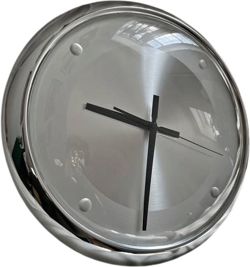 1980s Brushed Aluminum Wall Clock
