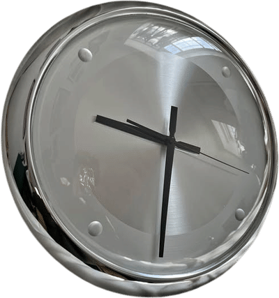 1980s Brushed Aluminum Wall Clock