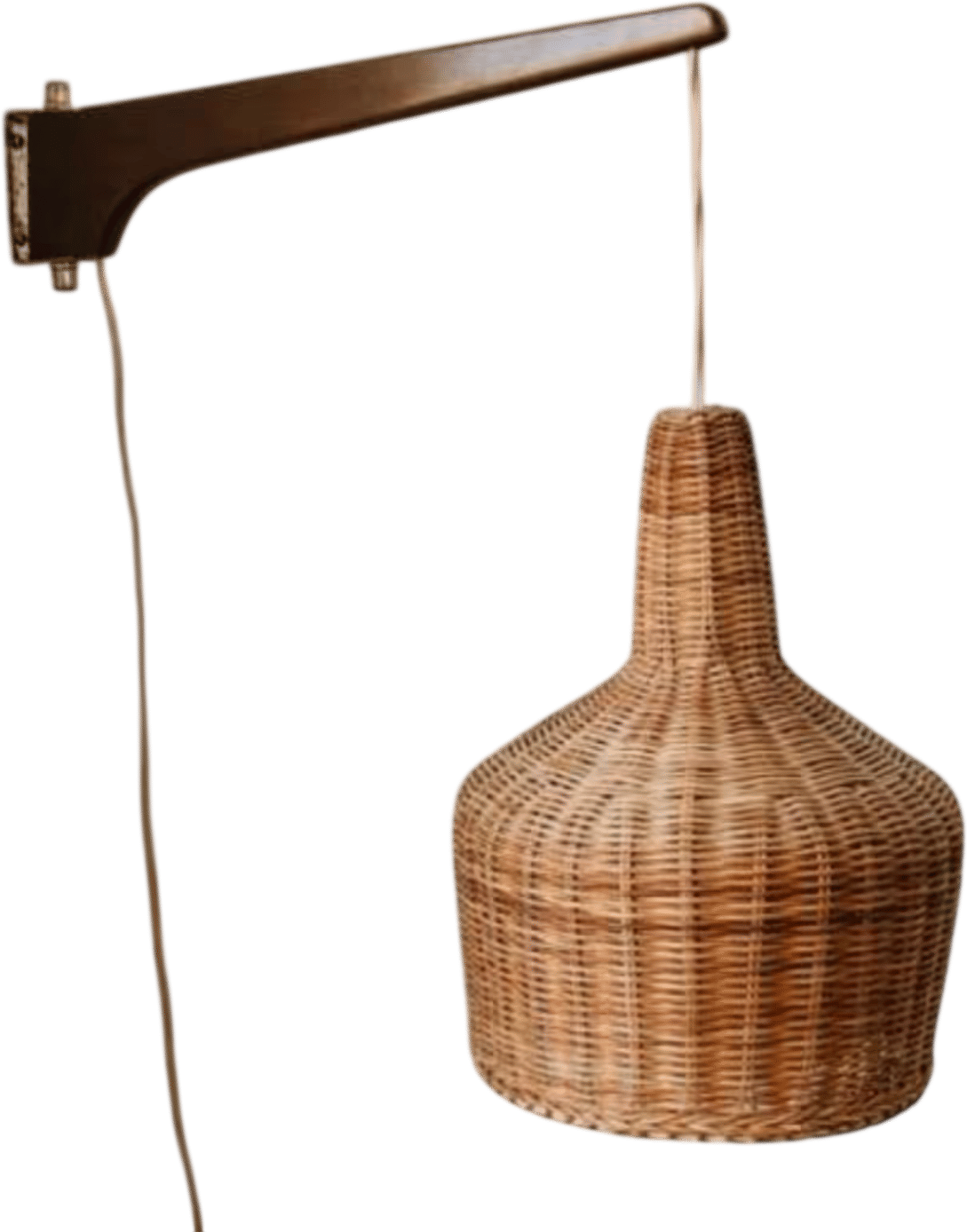 Vintage Teak Wicker Wall Sconce Lamp Mid