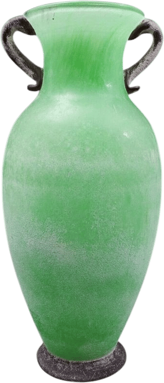 Murano Green Scavo Art Glass Amphora Vase