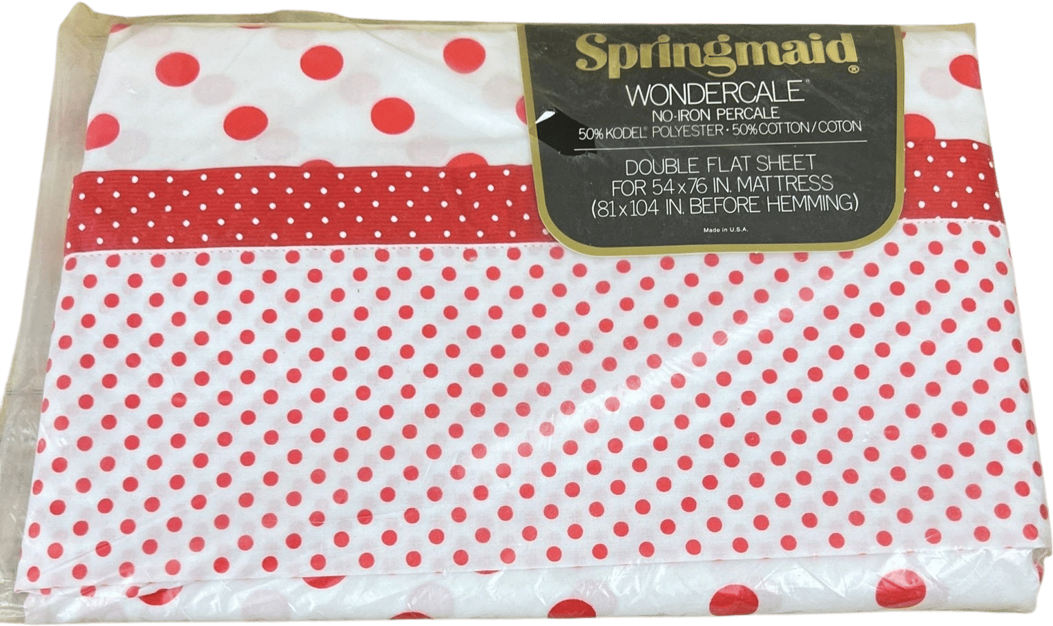Vintage Springmaid Red Polka Dot Flat Sheet: No Iron Percale