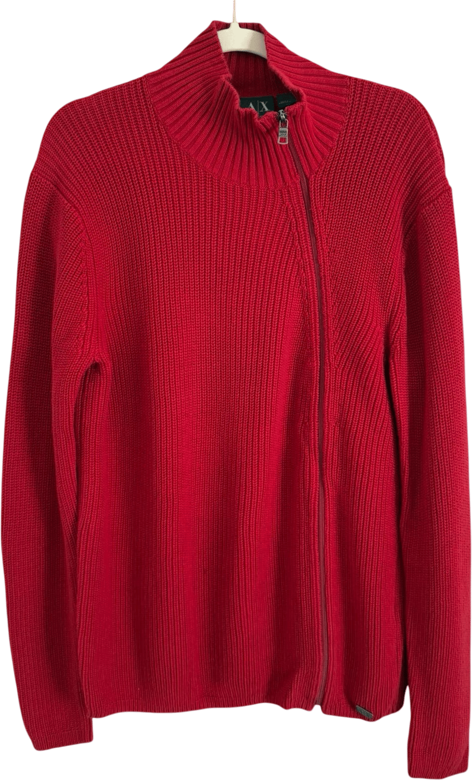 00's vintage red 100% cotton knit y2k mock neck sweater LARGE Armani exchange