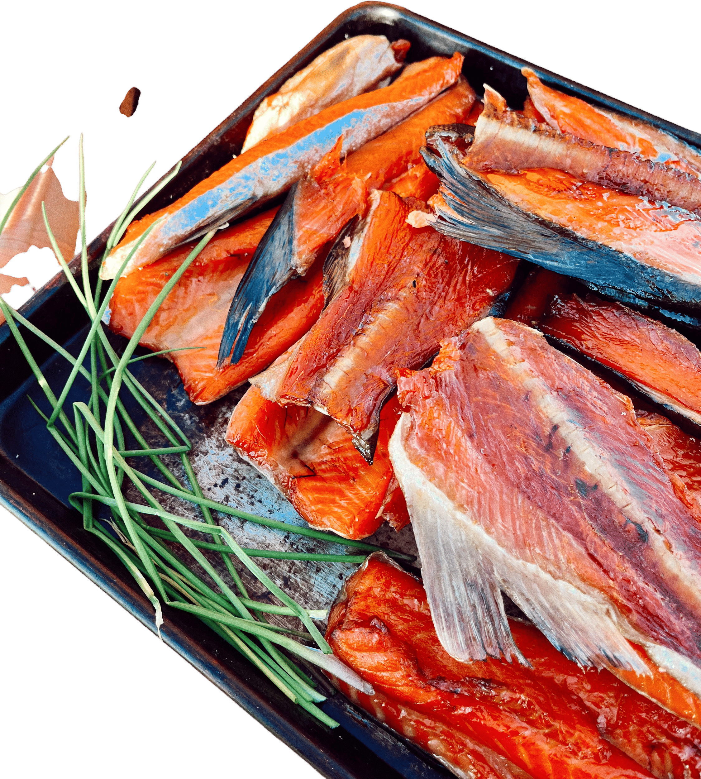 Smoking backs and bellies of  Alaskan Coho and King Salmon
