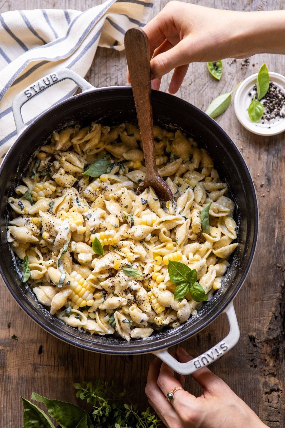 One Pot Lemon Basil, Corn, and Ricotta Pasta Recipe