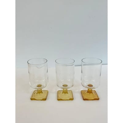 Vintage Nordic Topaz Amber Square Base Wine Glasses