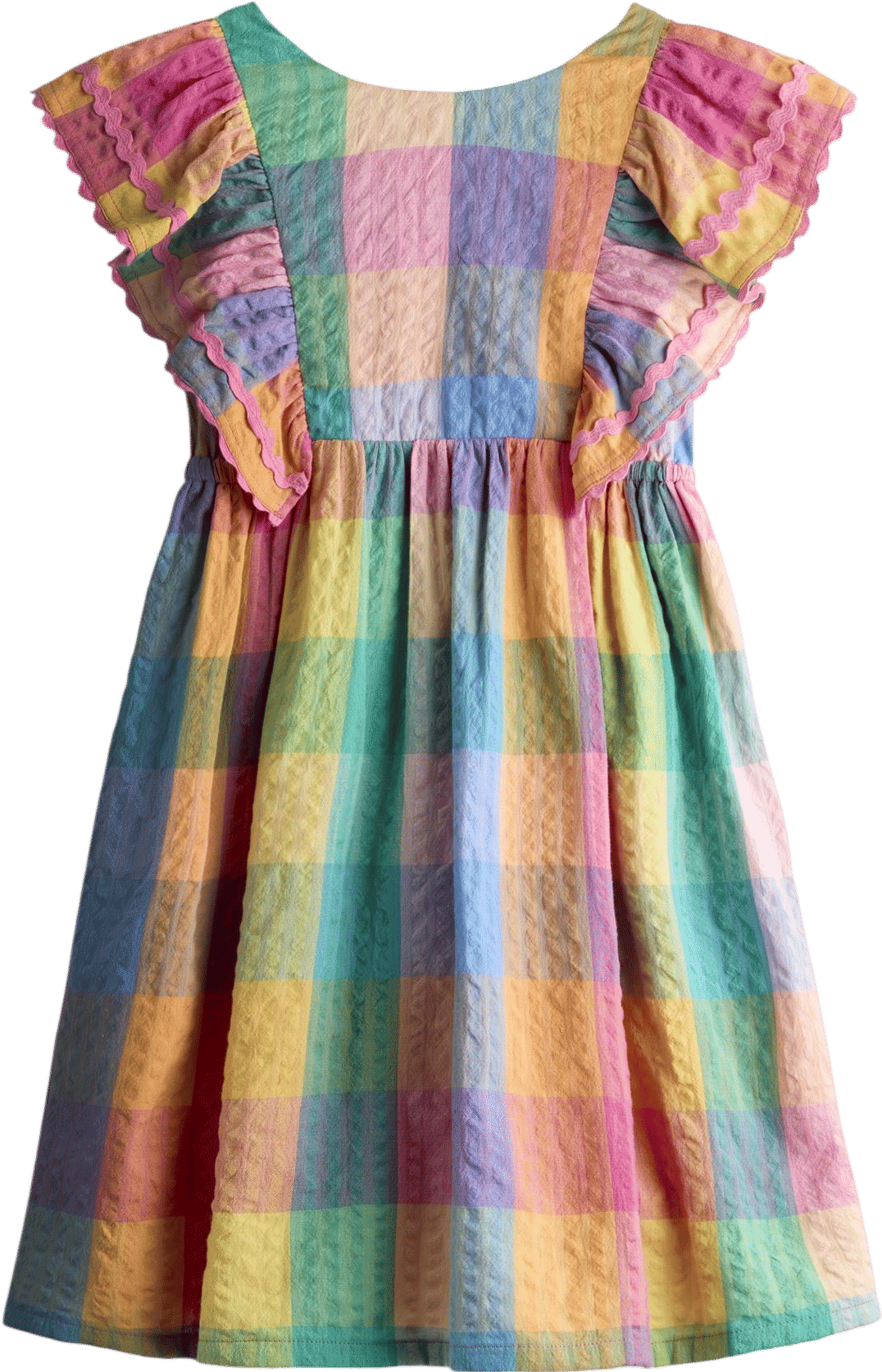 Pink Multi Gingham V-Back Frill Dress