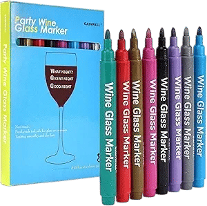 GAINWELL Metallic Wine Glass Markers 8Pcs, Non-Toxic, Food-Safe, Dishwasher-Safe, Wine Glass Marker Pens for Ceramic Plates, Parties & Weddings