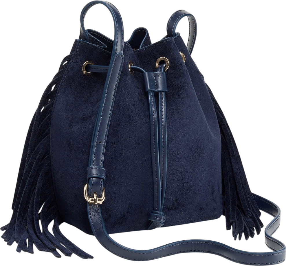 Drawstring Fringe Bucket Bag