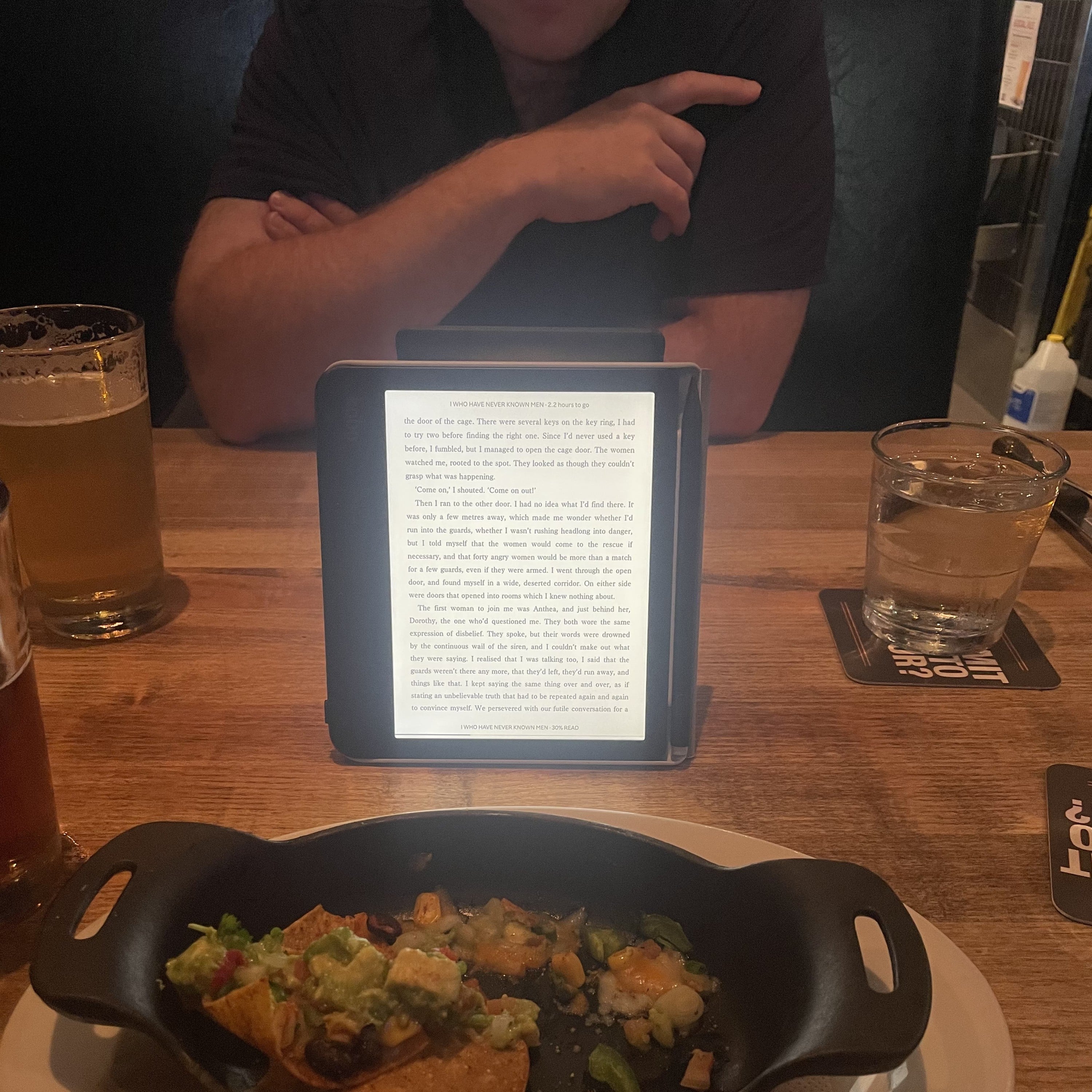 date night: reading at a restaurant