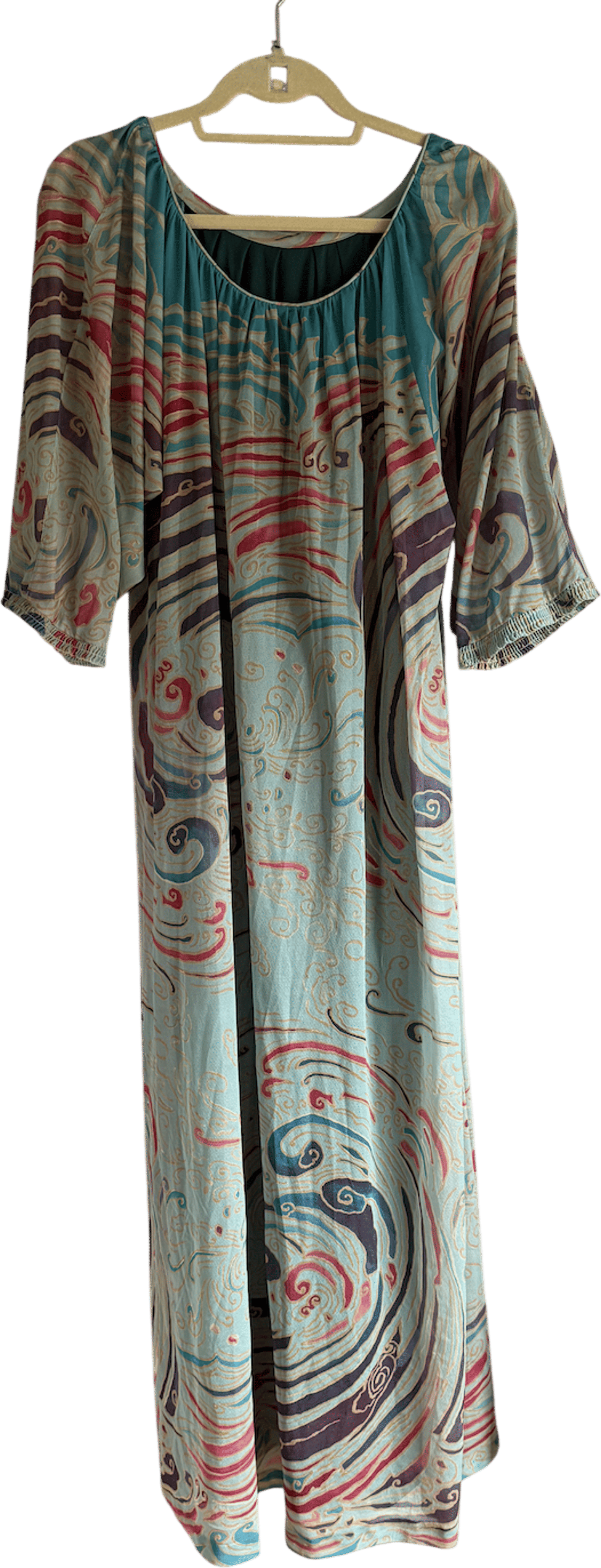 1970s Kiyomi Wave Print Maxi Dress