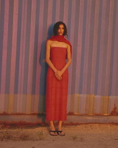 The Corso Dress in Silk Linen Slub Tuscan Red