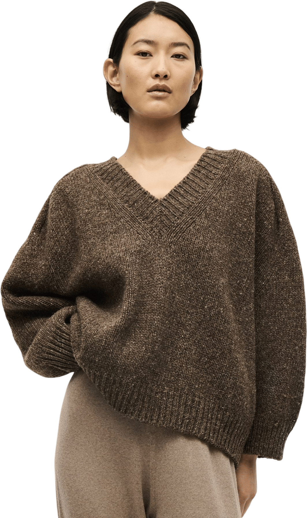 babaà V-neck wool jumper no29 oak