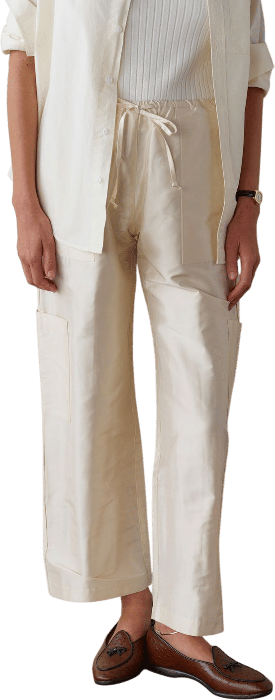 DONNI. Creme Silk Taffeta Cargo Pant