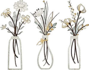Pigort 3 Pieces Metal Flowers Wall Arts - Rustic Farmhouse Decor Beige Minimalist Flower Wall Decors for Living room Bathroom Bedroom Dining Room-Housewarming Gifts (Beige, Vase-C)