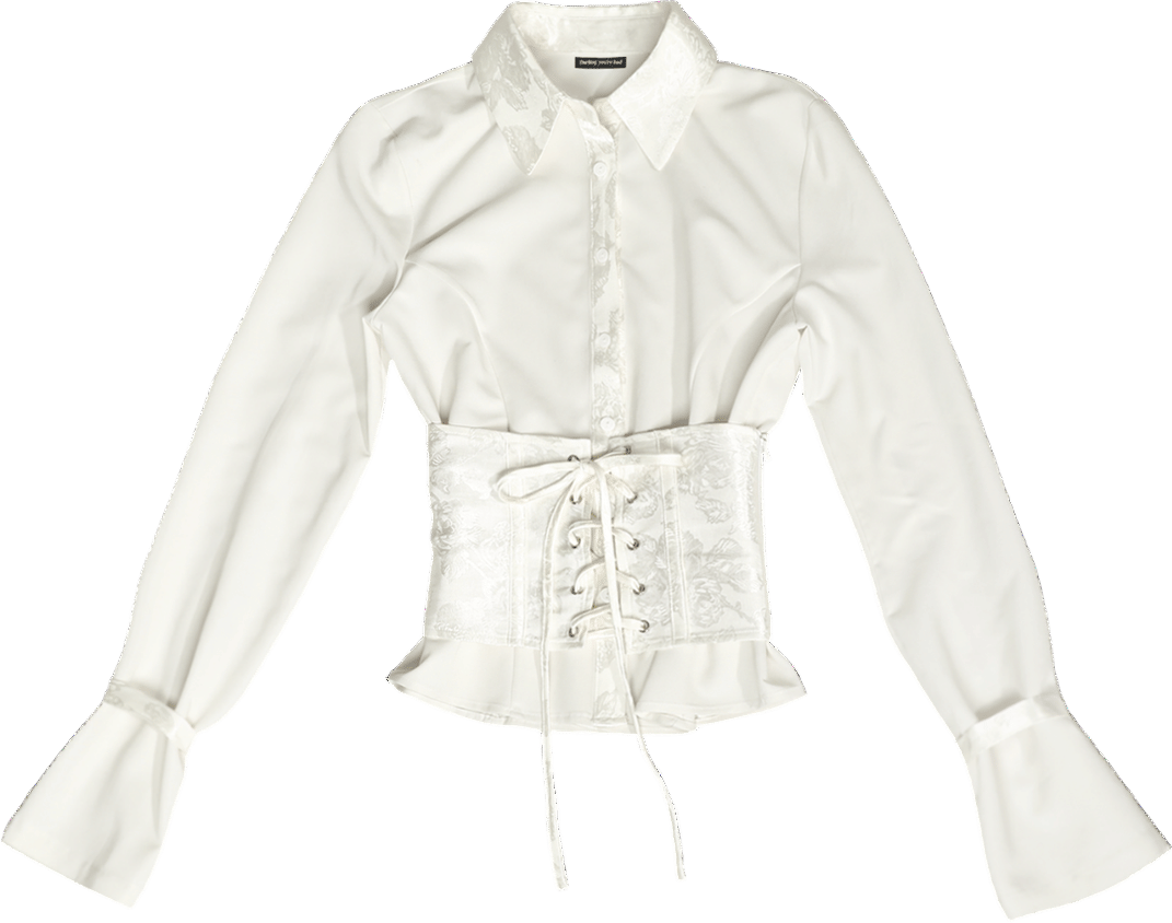 Satin Mix Corset Shirt #Ivory Jacquard