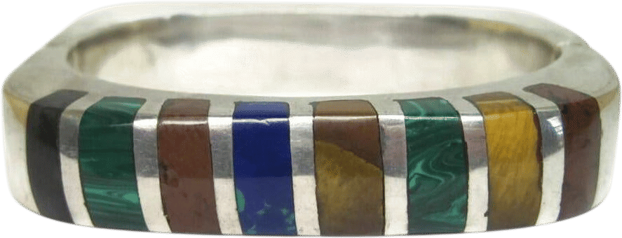 Heavy Vintage Mexican Sterling Inlaid Bangle Bracelet
