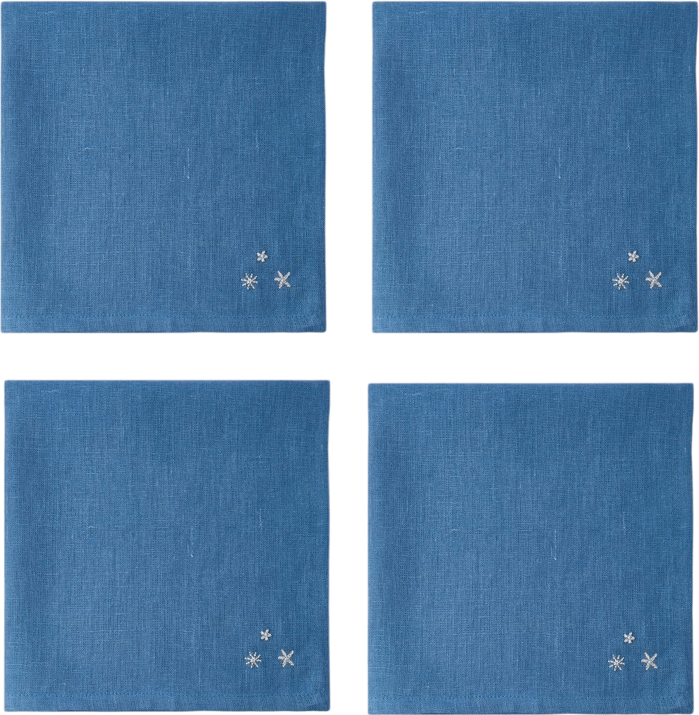 Set of 4 Starry Hand-Embroidered Linen Napkins