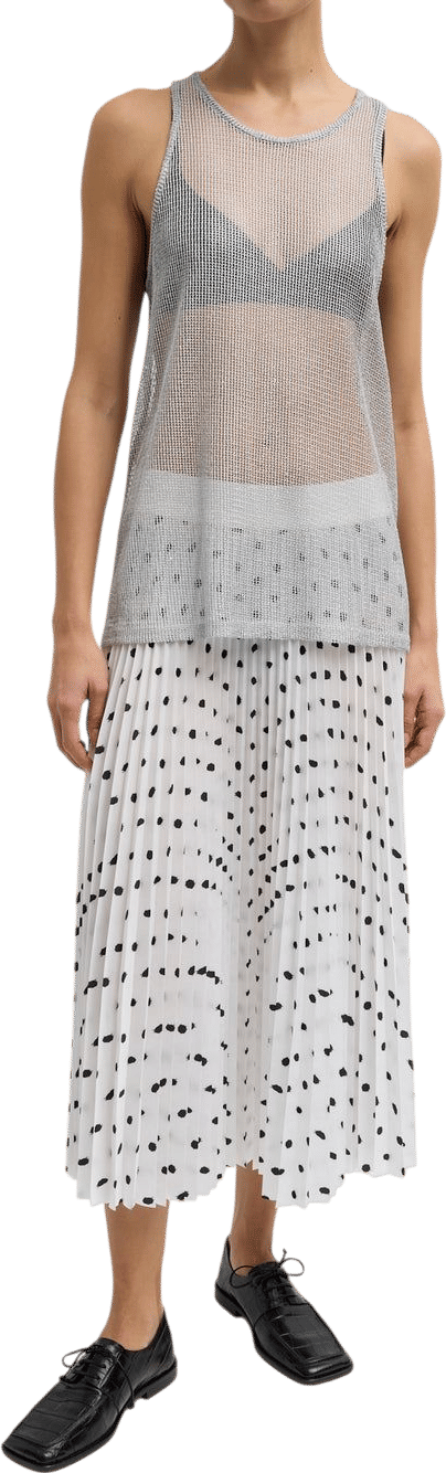 Scribble Dot Print Pull On Pleated Skirt