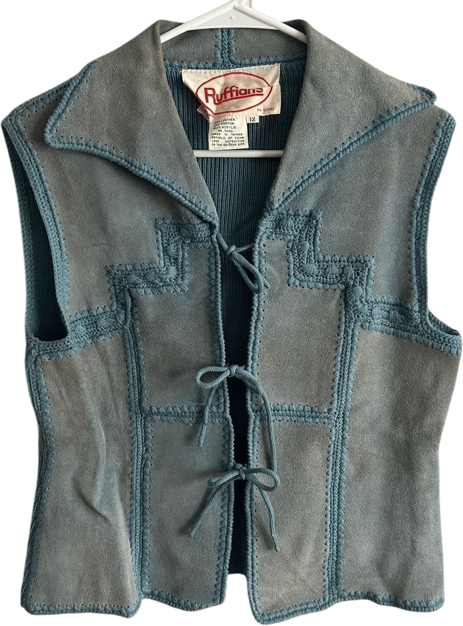 Vintage Blue Suede Patchwork Gilet