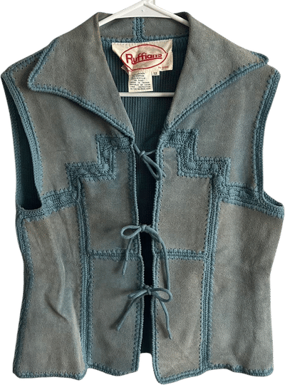Vintage Blue Suede Patchwork Gilet