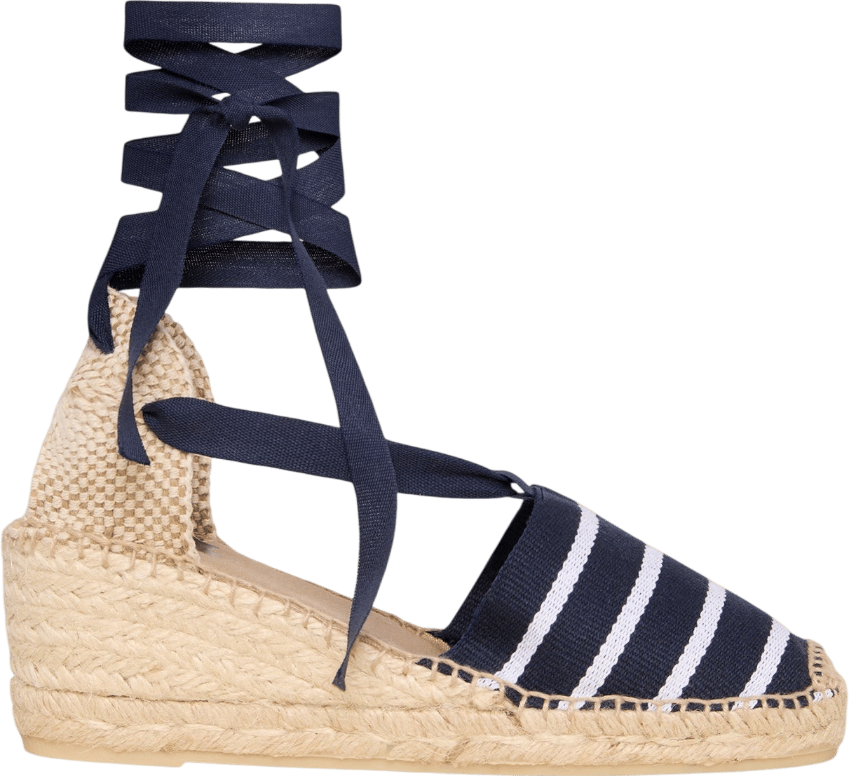 Pia High Espadrille Navy/White Stripe Canvas