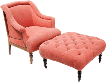 Napoleon III Brique Linen Salon Chair and Tufted Ottoman, Set of 2