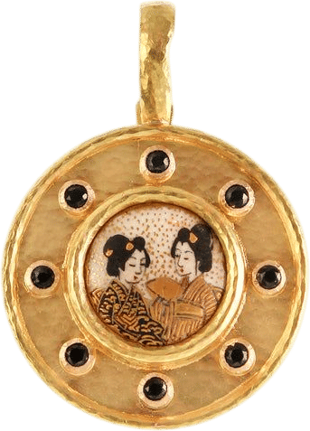 Two Geishas Satsuma Button Pendant