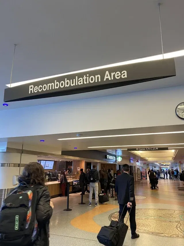 "Recombobulation Area" Sign at the Milwaukee airport 