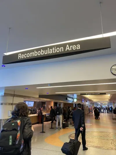 "Recombobulation Area" Sign at Milwaukee Mitchell International Airport
