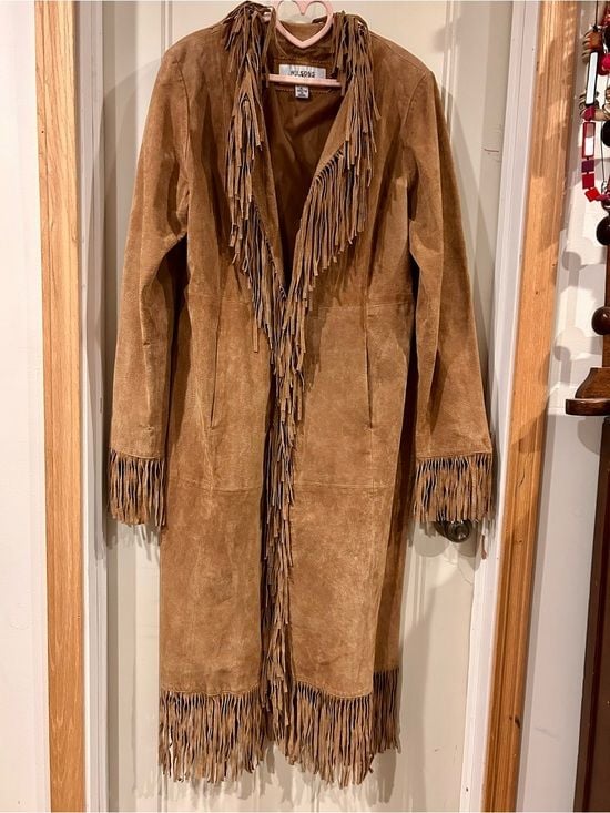 Tan Suede Fringe Trench Coat