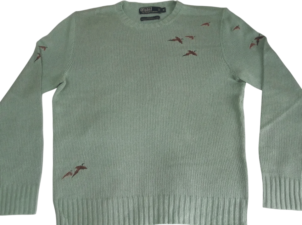 Ralph Lauren Silk Sweater w/Embroidered Pheasants