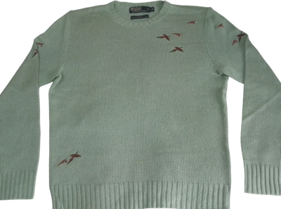 Ralph Lauren Silk Knit Sweater with Embroidered Pheasants