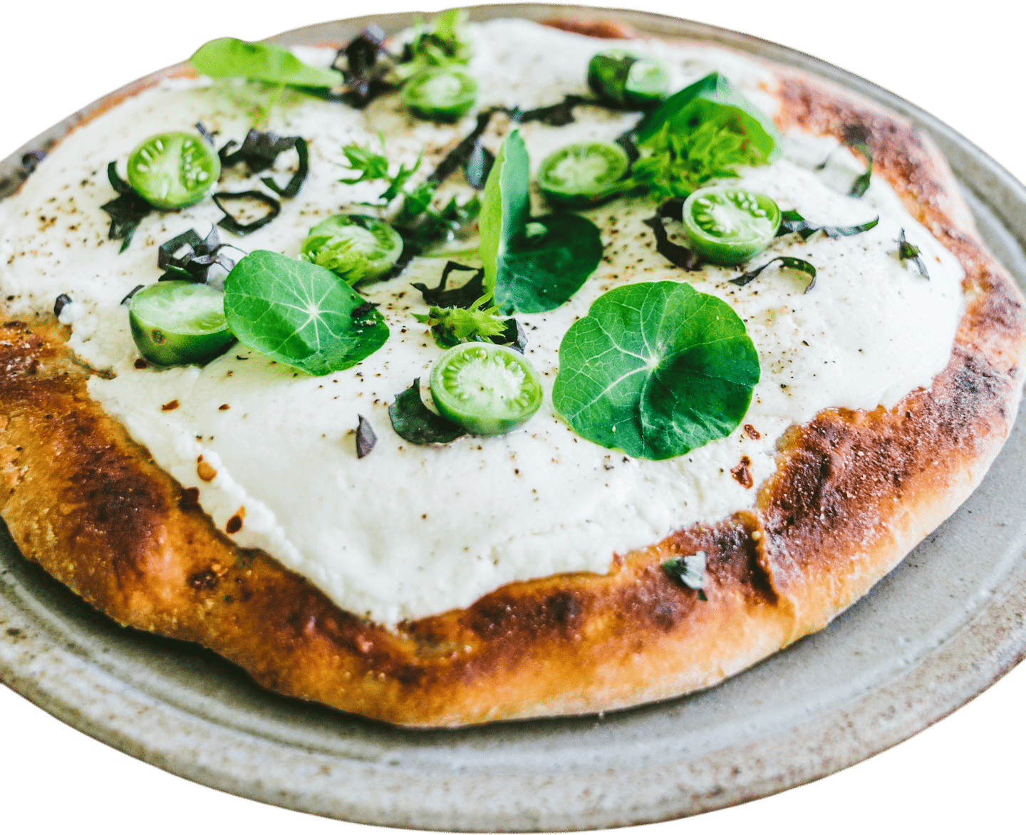 July Herb and Nasturtium White Pizza