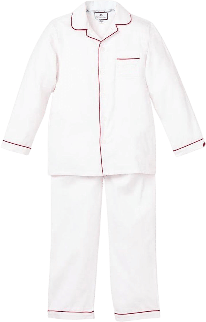 Kid's White Pajama Set with Red Piping
