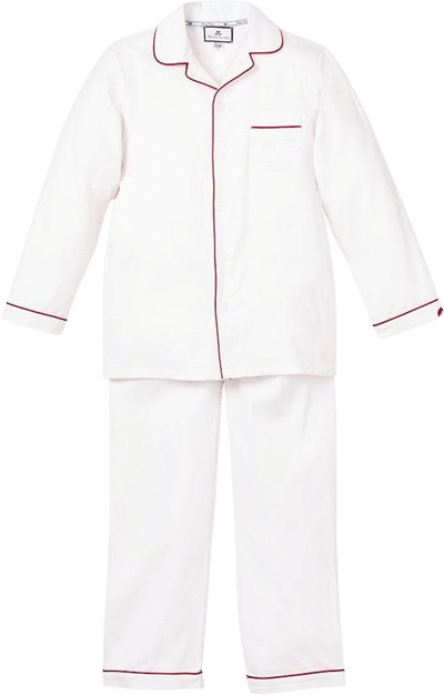 Kid's White Pajama Set with Red Piping