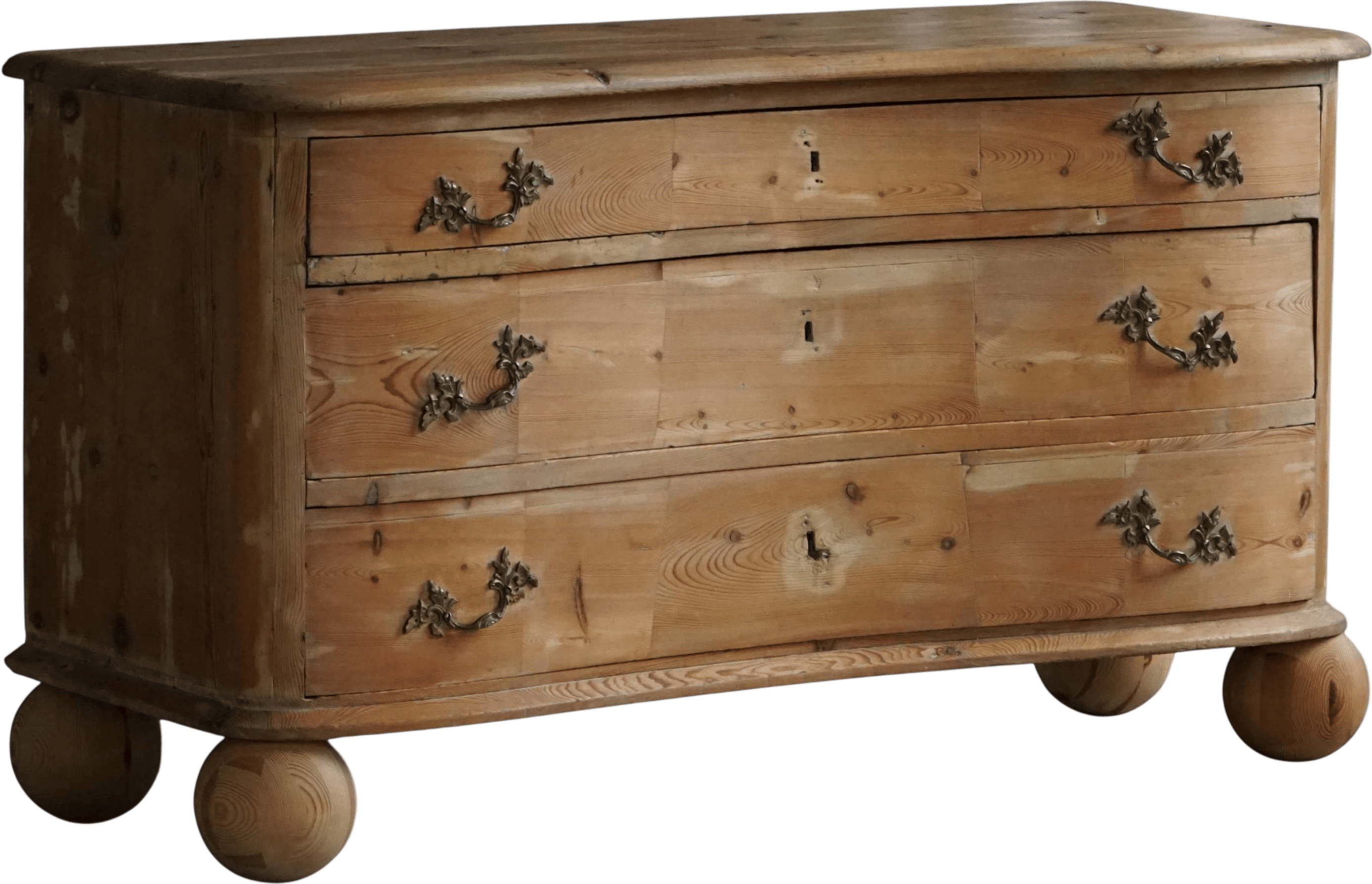 Antique Danish Chest of Drawers in Pine with Ball Feets, Late 19th Century
